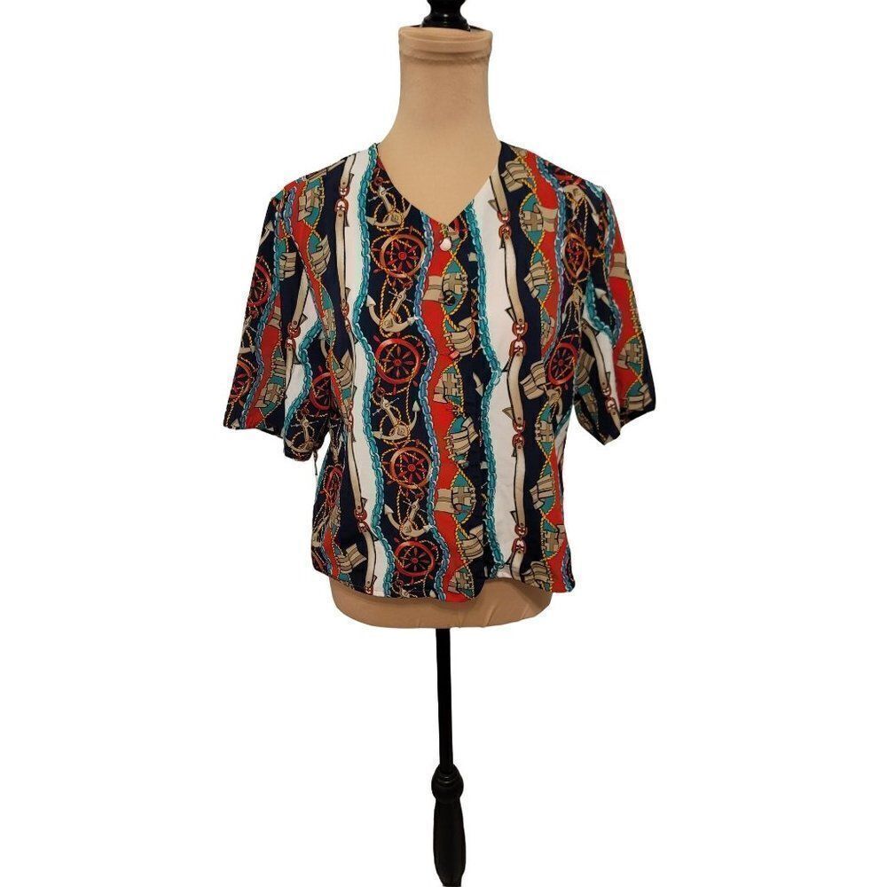 Jordan Vintage 80's Nautical Themed Women's Large Blouse